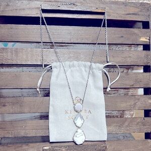 Kendra Scott Nina white mixed gemstone trio tiered pendant long silver necklace